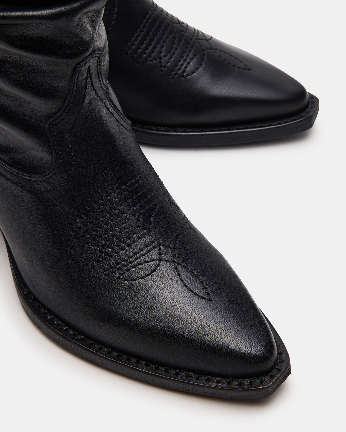 STAGE Black Leather Pointed-Toe Scrunched Western Women's Boot | Steve Madden Signature