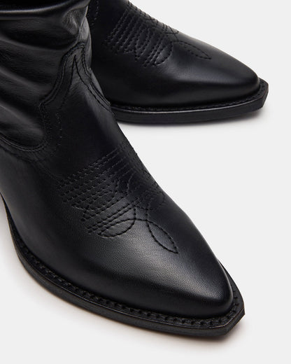 STAGE Black Leather Pointed-Toe Scrunched Western Women's Boot | Steve Madden Signature