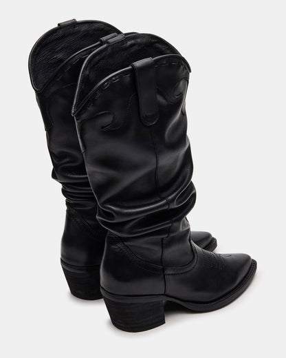 STAGE Black Leather Pointed-Toe Scrunched Western Women's Boot | Steve Madden Signature