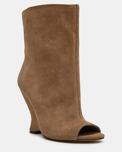 RYLIX Taupe Suede Wedge Peep-Toe Women's Ankle Boot | Steve Madden Top Pick