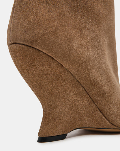 RYLIX Taupe Suede Wedge Peep-Toe Women's Ankle Boot | Steve Madden Top Pick