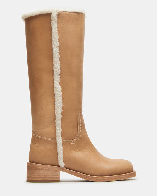 RIGGS Faux Fur Banana Leather Square-Toe Women's Boot | Steve Madden Exclusive