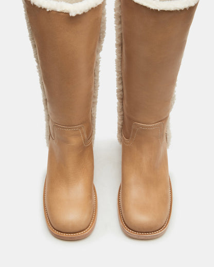 RIGGS Faux Fur Banana Leather Square-Toe Women's Boot | Steve Madden Exclusive