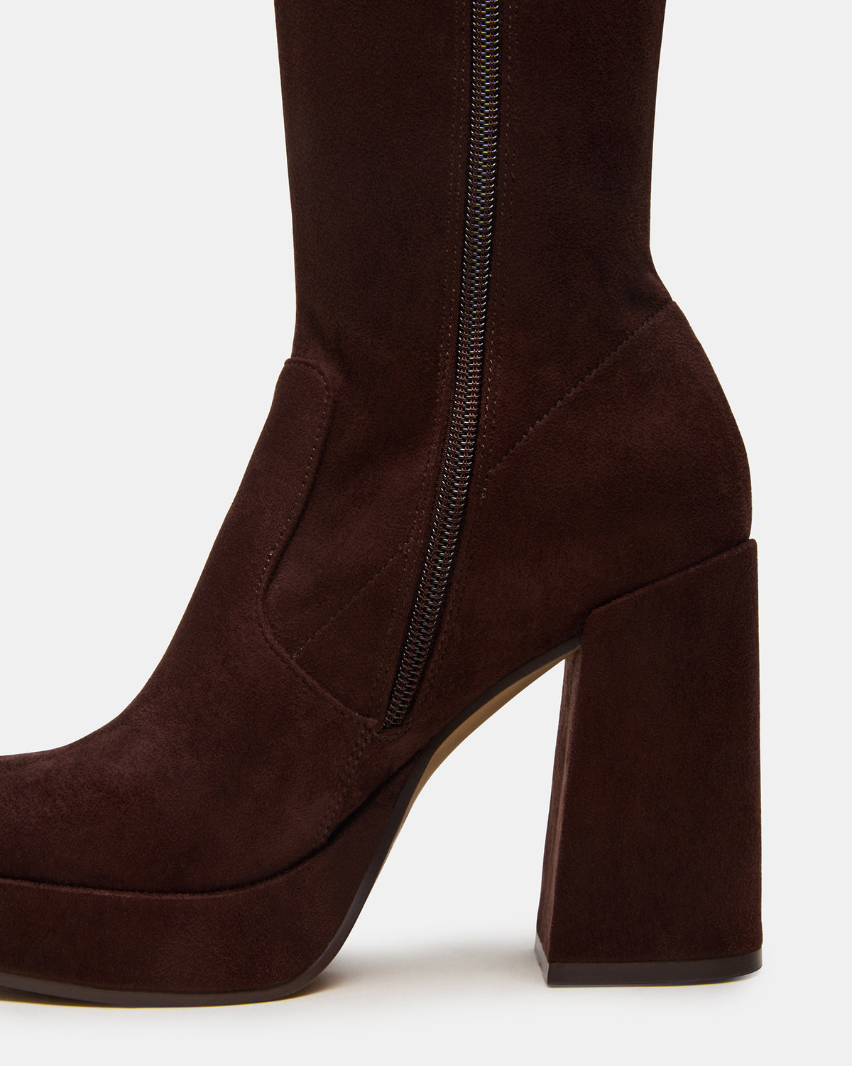 TWAIN Brown Wide Calf Knee-High Block Heel Women's Boot | Steve Madden Essential