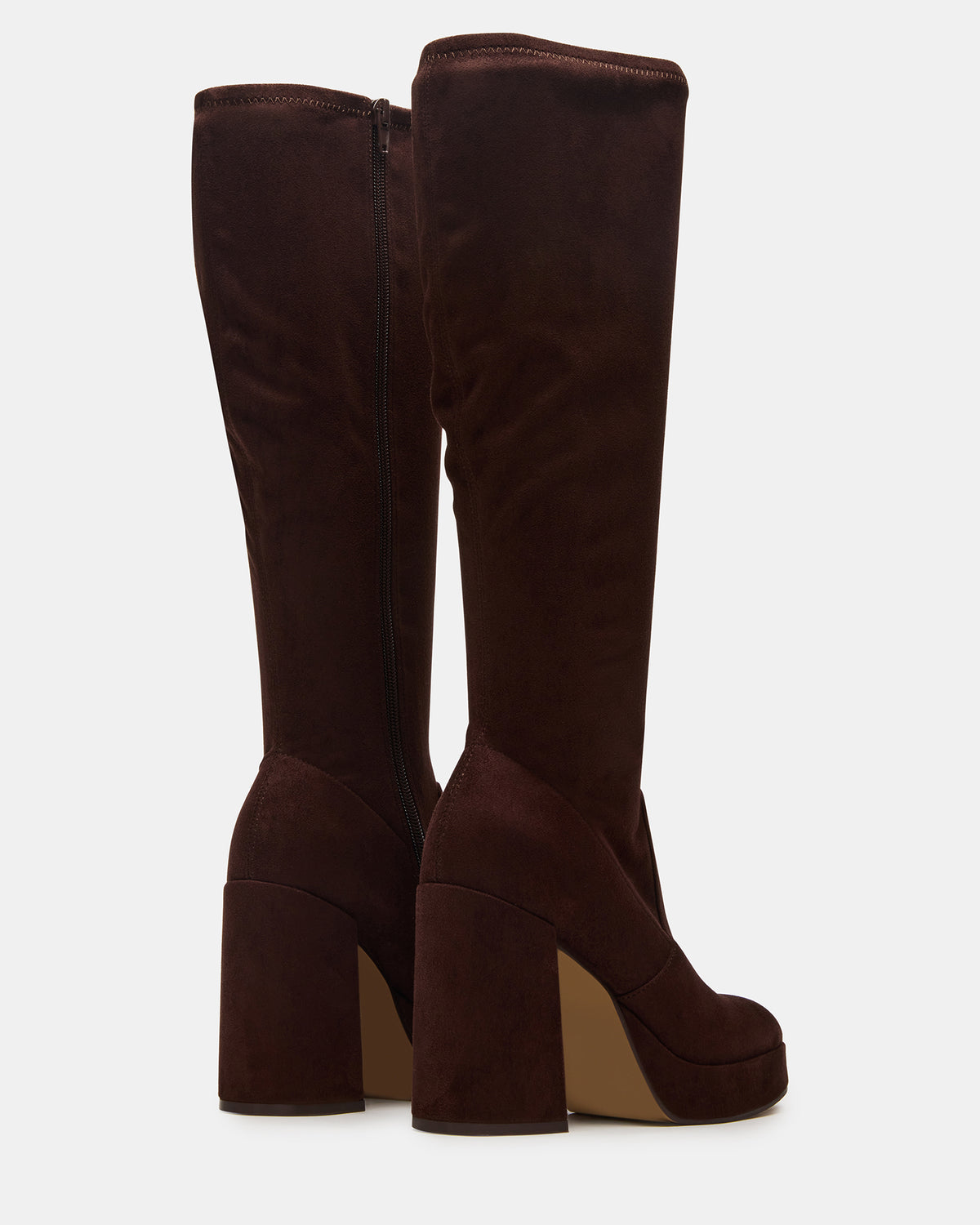 TWAIN Brown Wide Calf Knee-High Block Heel Women's Boot | Steve Madden Essential