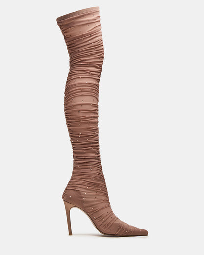 RASHIDA Blush Mesh Over-The-Knee Pointed-Toe Rhinestone Stiletto Heel Women's Boot | Steve Madden Discount