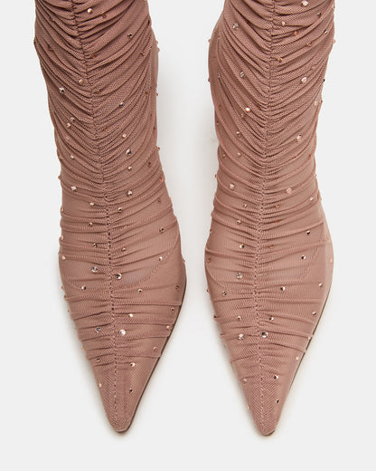 RASHIDA Blush Mesh Over-The-Knee Pointed-Toe Rhinestone Stiletto Heel Women's Boot | Steve Madden Discount