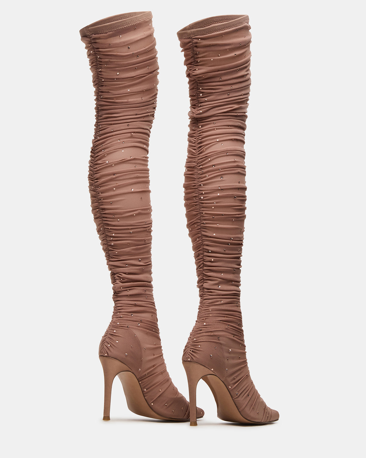 RASHIDA Blush Mesh Over-The-Knee Pointed-Toe Rhinestone Stiletto Heel Women's Boot | Steve Madden Discount