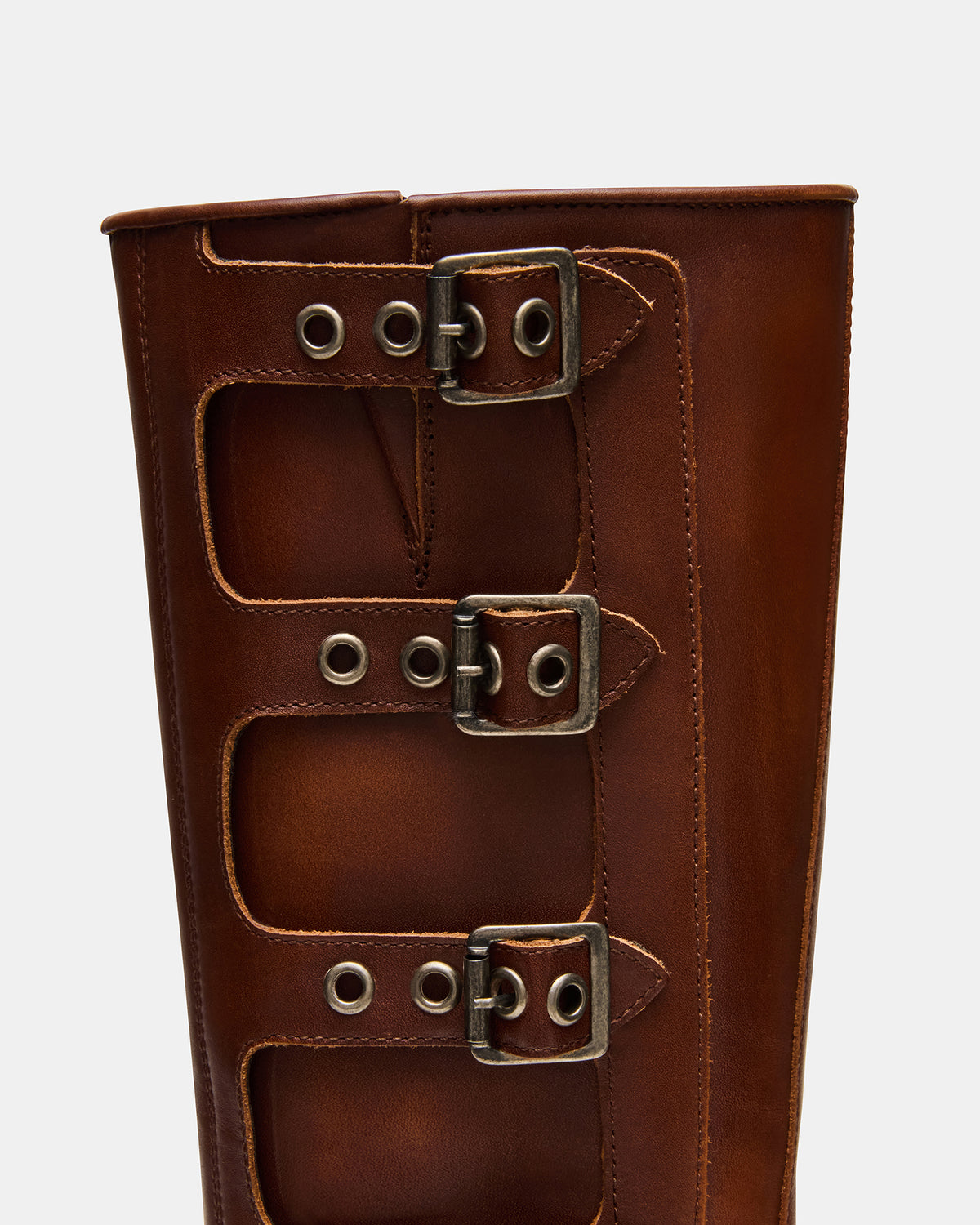 ROCKY Cognac Distressed Knee-High Moto Women's Boot | Steve Madden Exclusive