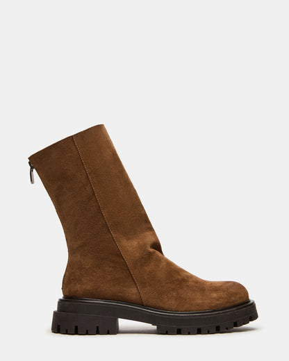 LAMI Dark Taupe Suede Lug Sole Women's Ankle Boot | Steve Madden Essential