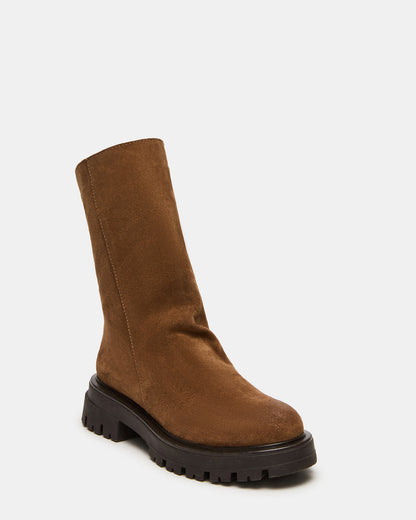 LAMI Dark Taupe Suede Lug Sole Women's Ankle Boot | Steve Madden Essential