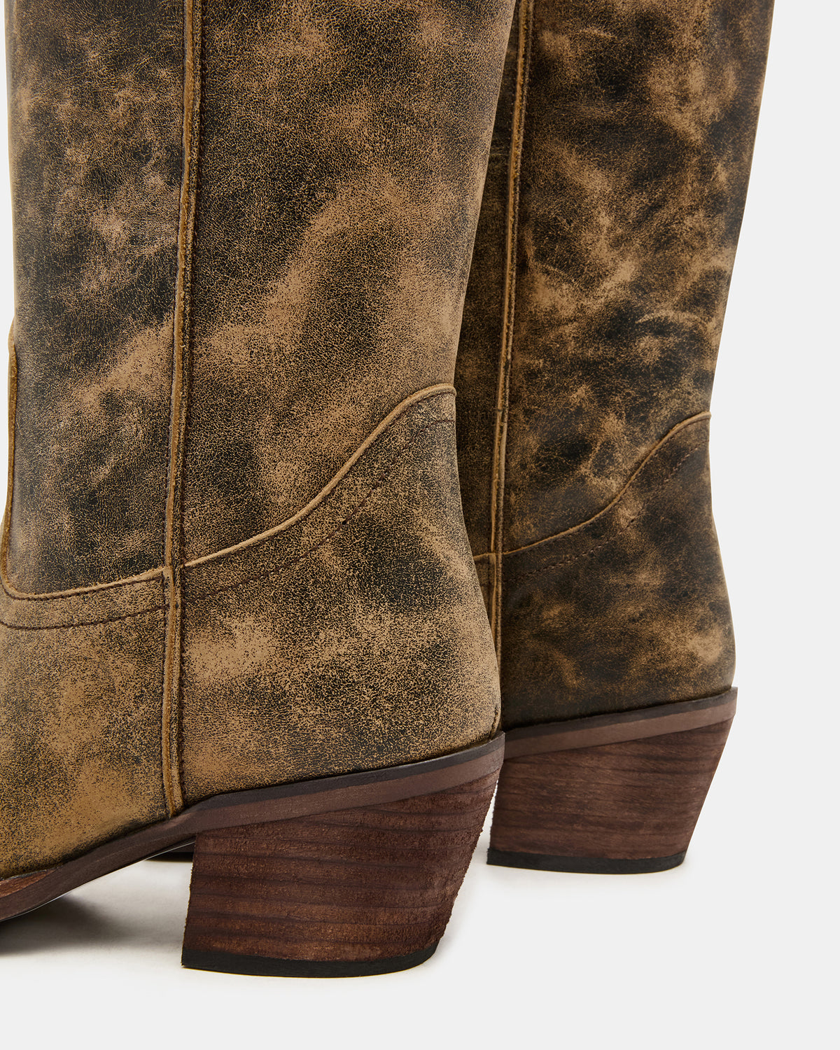 ALBANY Brown Distressed Wide Calf Pointed-Toe Women's Western Boot | Steve Madden Latest