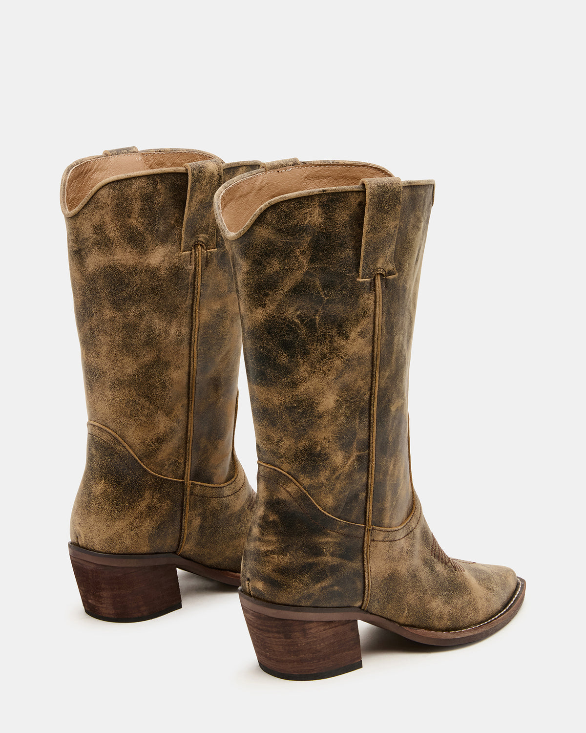 ALBANY Brown Distressed Wide Calf Pointed-Toe Women's Western Boot | Steve Madden Latest