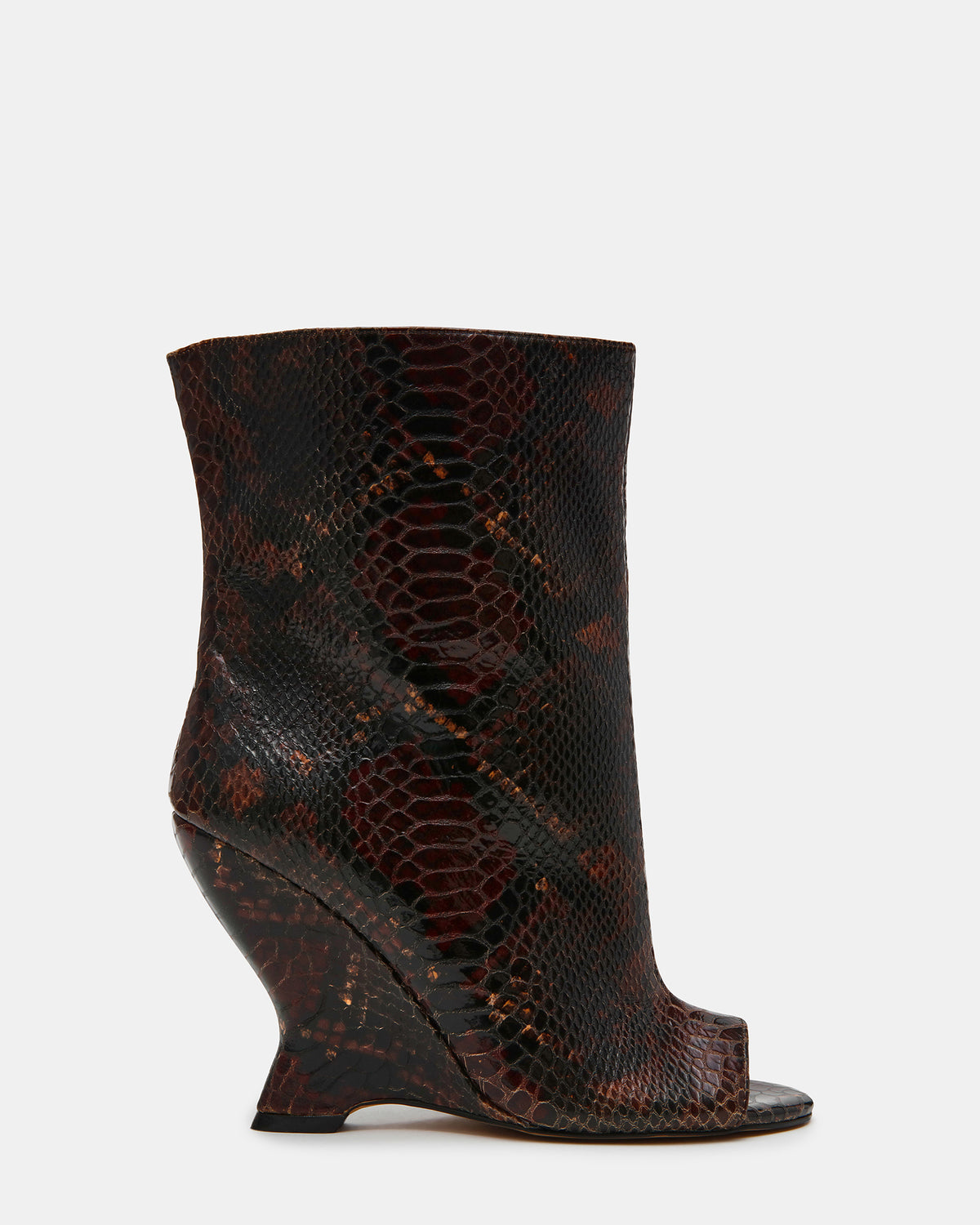 RYLIX Brown Snake Wedge Peep-Toe Women's Ankle Boot | Steve Madden Quality
