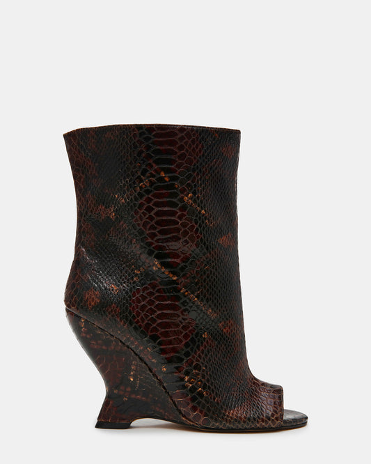 RYLIX Brown Snake Wedge Peep-Toe Women's Ankle Boot | Steve Madden Quality