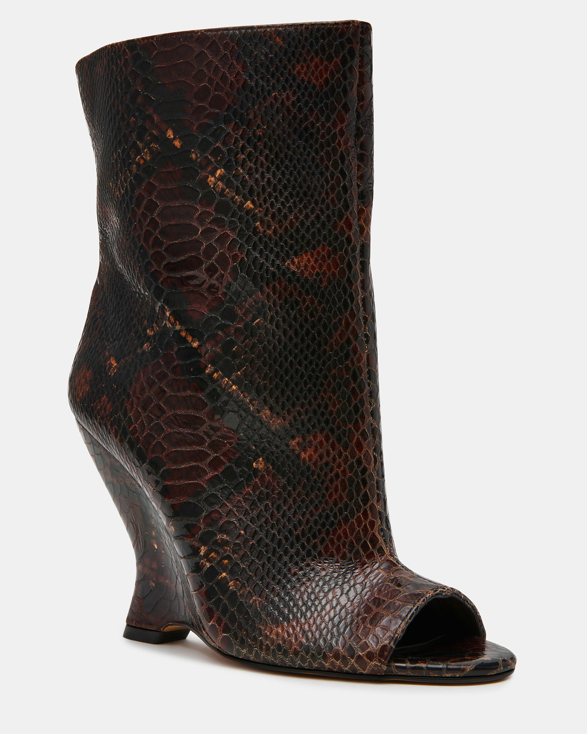 RYLIX Brown Snake Wedge Peep-Toe Women's Ankle Boot | Steve Madden Quality