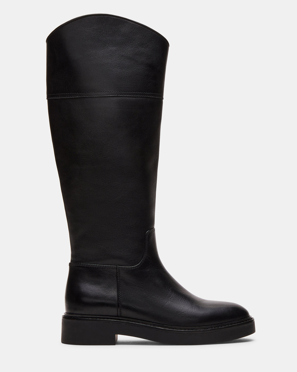 RADKE Black Leather Knee-High Rounded Toe Riding Women's Boot | Steve Madden Latest