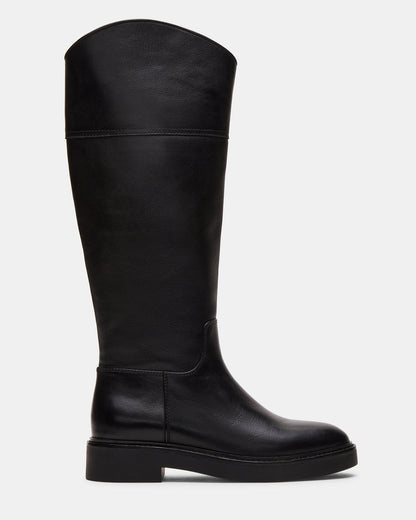 RADKE Black Leather Knee-High Rounded Toe Riding Women's Boot | Steve Madden Latest
