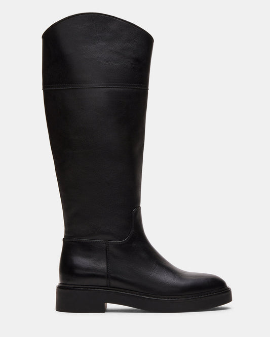 RADKE Black Leather Knee-High Rounded Toe Riding Women's Boot | Steve Madden Latest