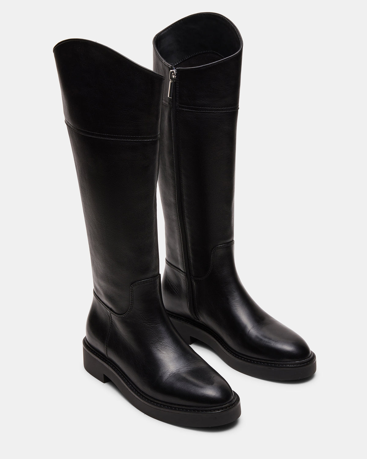 RADKE Black Leather Knee-High Rounded Toe Riding Women's Boot | Steve Madden Latest
