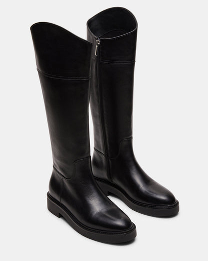 RADKE Black Leather Knee-High Rounded Toe Riding Women's Boot | Steve Madden Latest