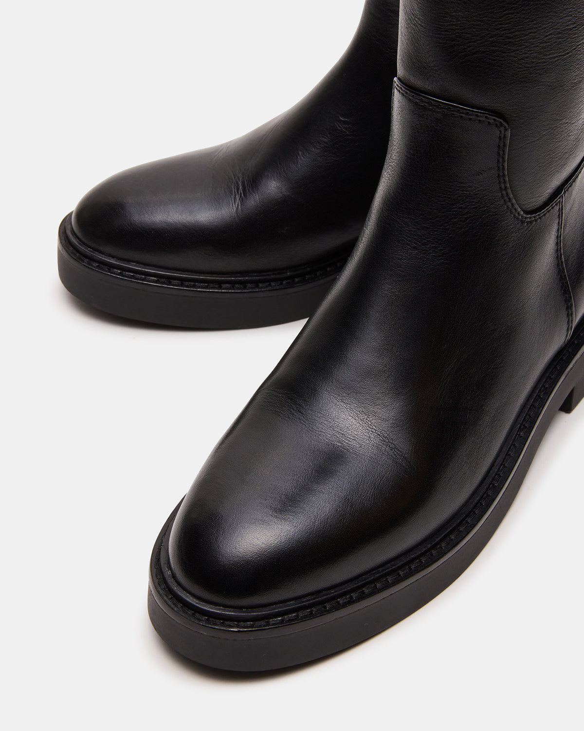 RADKE Black Leather Knee-High Rounded Toe Riding Women's Boot | Steve Madden Latest