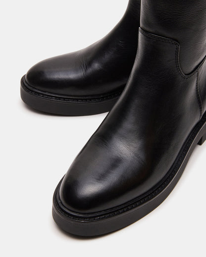 RADKE Black Leather Knee-High Rounded Toe Riding Women's Boot | Steve Madden Latest