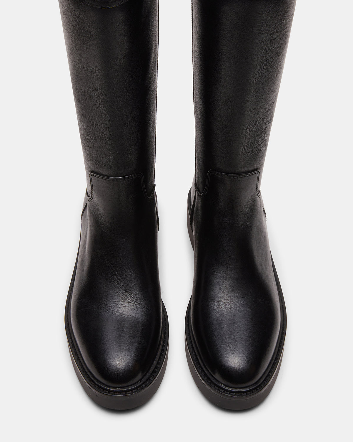 RADKE Black Leather Knee-High Rounded Toe Riding Women's Boot | Steve Madden Latest