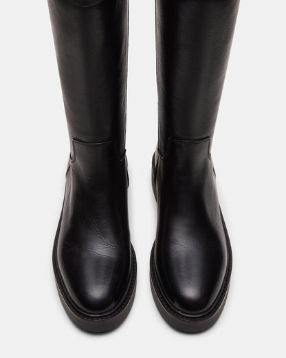 RADKE Black Leather Knee-High Rounded Toe Riding Women's Boot | Steve Madden Latest