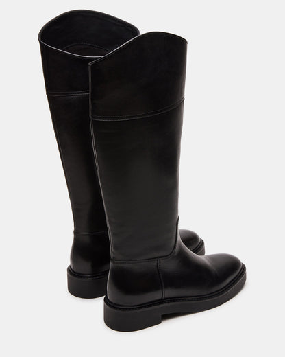 RADKE Black Leather Knee-High Rounded Toe Riding Women's Boot | Steve Madden Latest