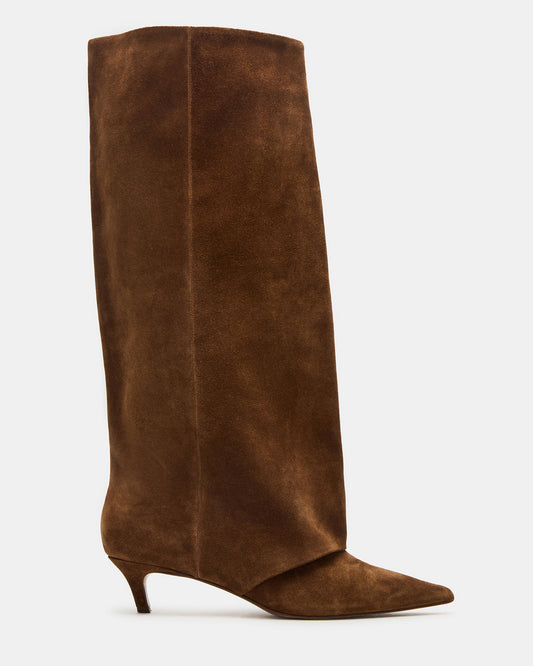 LUCA Chestnut Suede Pointed-Toe Cuffed Kitten Heel Women's Boot | Steve Madden Exclusive