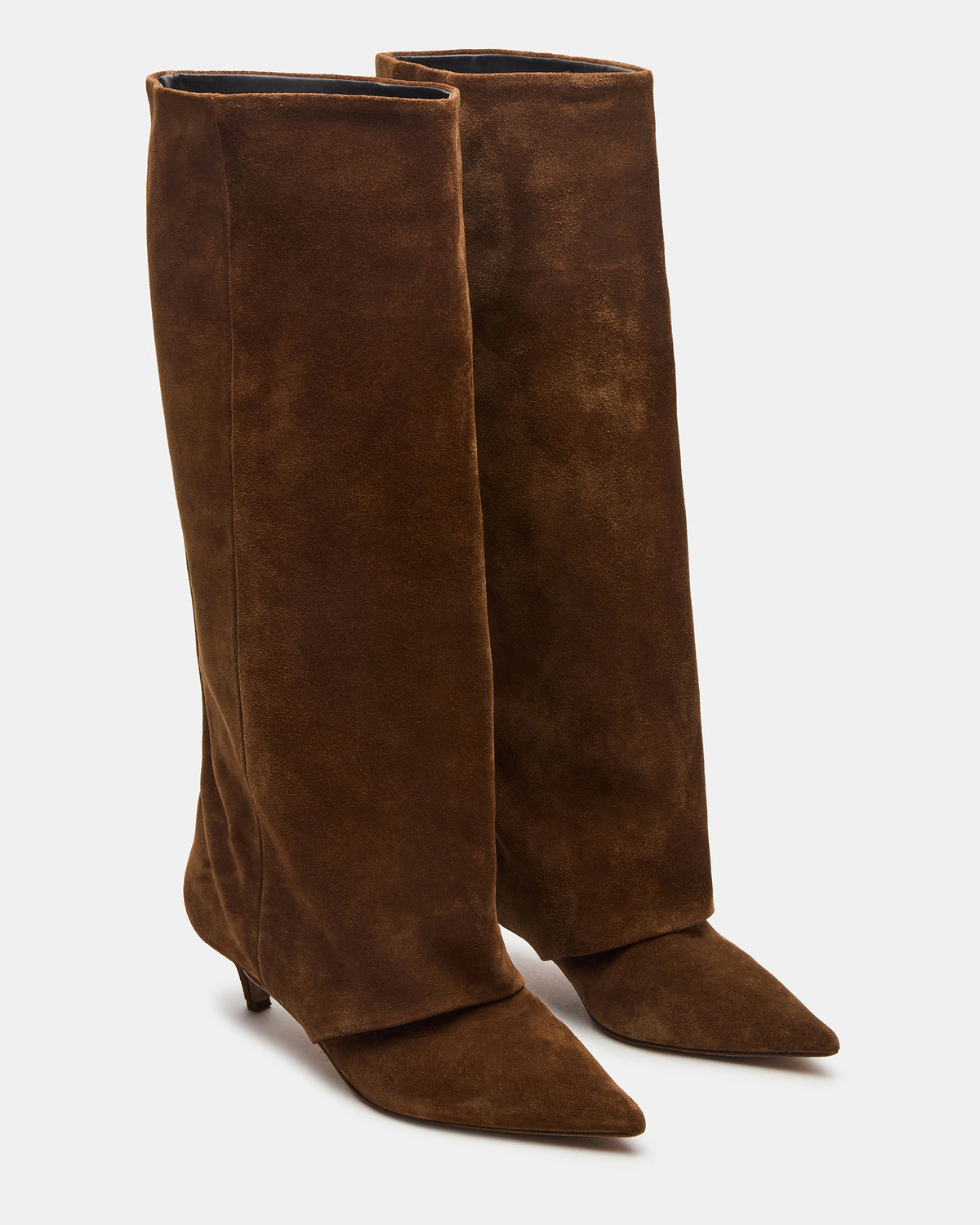 LUCA Chestnut Suede Pointed-Toe Cuffed Kitten Heel Women's Boot | Steve Madden Exclusive