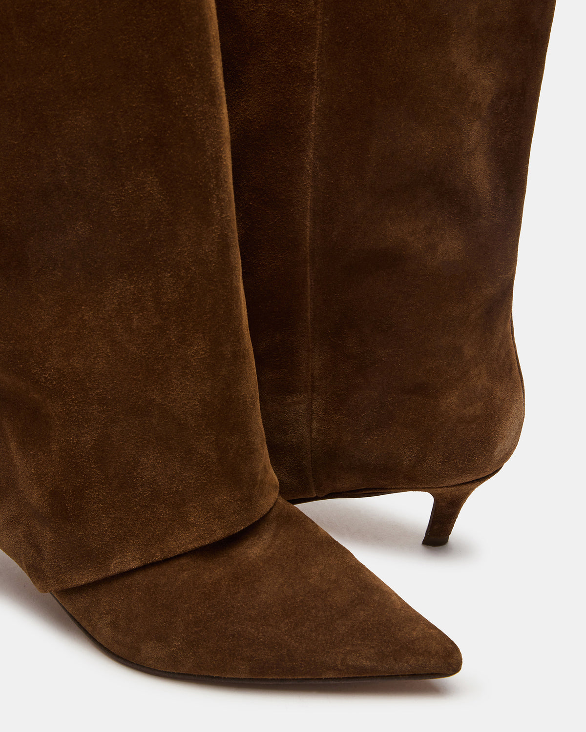 LUCA Chestnut Suede Pointed-Toe Cuffed Kitten Heel Women's Boot | Steve Madden Exclusive