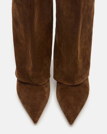 LUCA Chestnut Suede Pointed-Toe Cuffed Kitten Heel Women's Boot | Steve Madden Exclusive