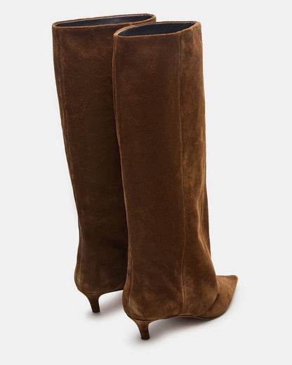 LUCA Chestnut Suede Pointed-Toe Cuffed Kitten Heel Women's Boot | Steve Madden Exclusive