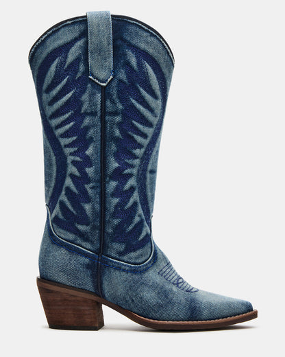 ALBANY Denim Fabric Wide Calf Pointed-Toe Women's Western Boot | Steve Madden Quality