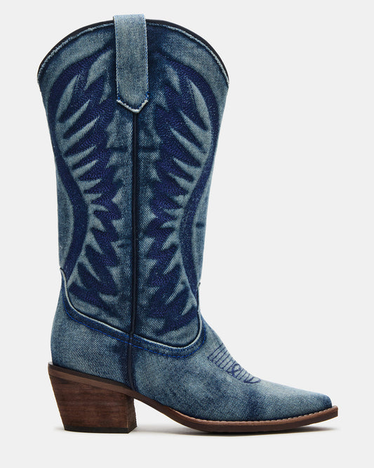 ALBANY Denim Fabric Wide Calf Pointed-Toe Women's Western Boot | Steve Madden Quality