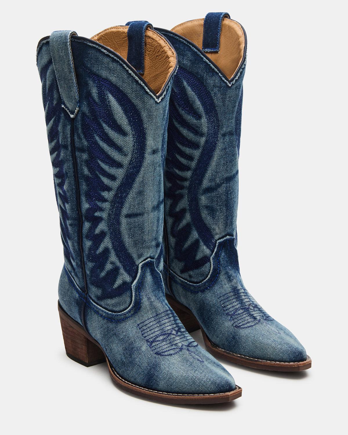ALBANY Denim Fabric Wide Calf Pointed-Toe Women's Western Boot | Steve Madden Quality
