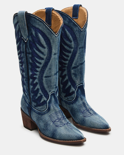 ALBANY Denim Fabric Wide Calf Pointed-Toe Women's Western Boot | Steve Madden Quality
