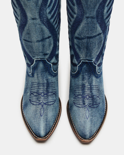 ALBANY Denim Fabric Wide Calf Pointed-Toe Women's Western Boot | Steve Madden Quality