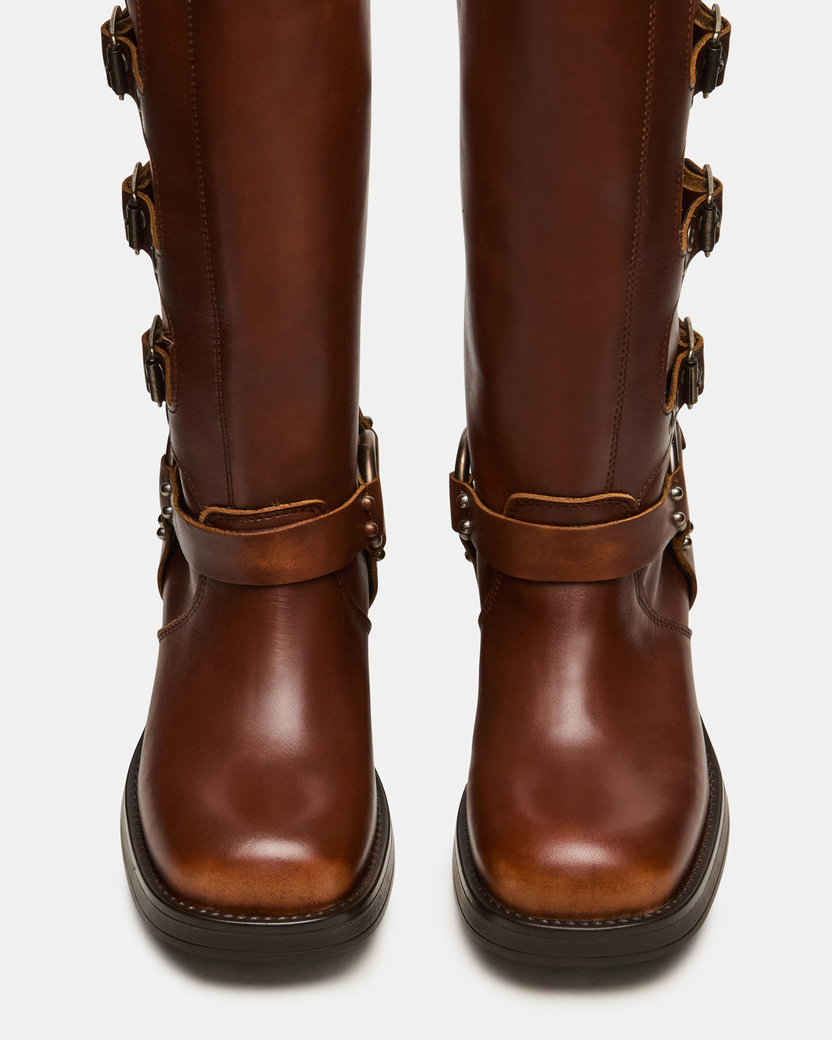 ROCKY Cognac Distressed Wide Calf Knee-High Moto Women's Boot | Steve Madden Smart Buy