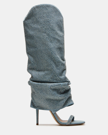 RAVINE Denim Rhinestones Knee-High Cuffed Stiletto Heel Women's Boot | Steve Madden Discount