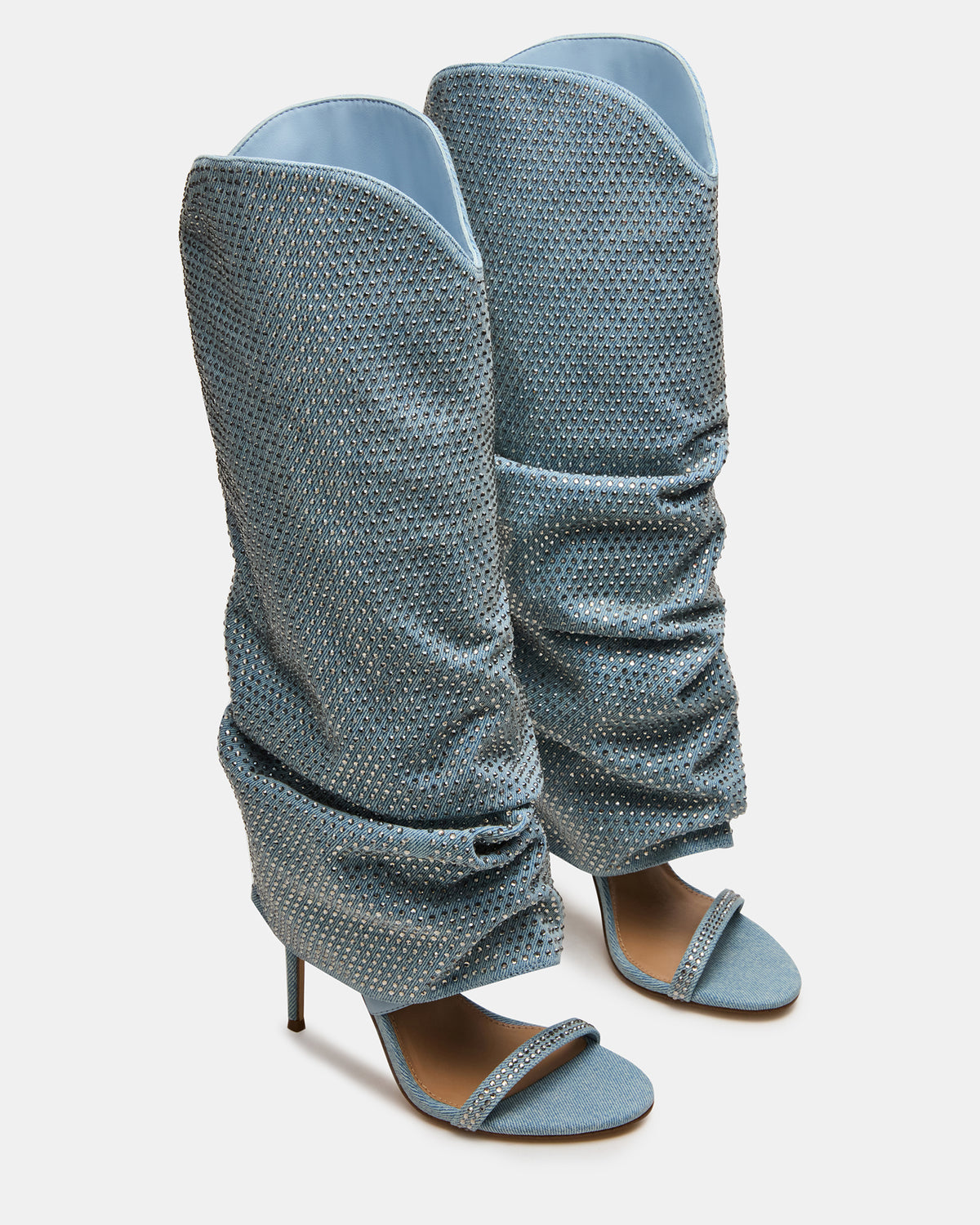 RAVINE Denim Rhinestones Knee-High Cuffed Stiletto Heel Women's Boot | Steve Madden Discount