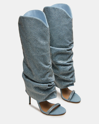 RAVINE Denim Rhinestones Knee-High Cuffed Stiletto Heel Women's Boot | Steve Madden Discount