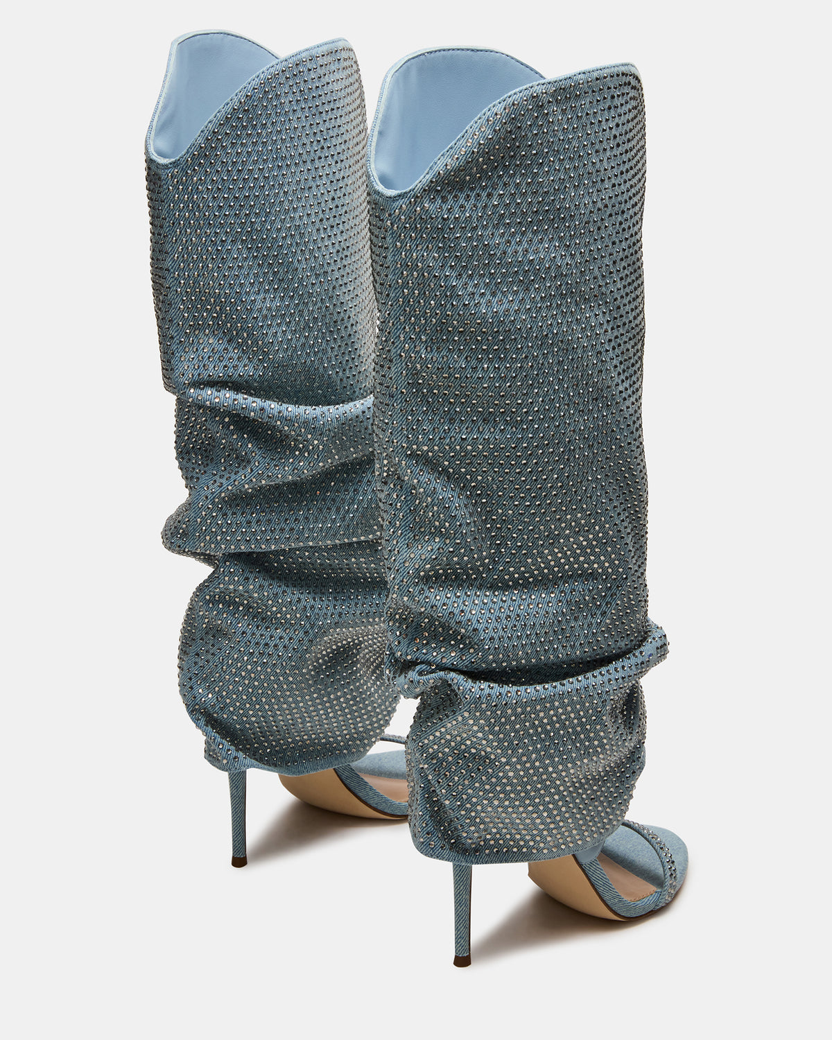 RAVINE Denim Rhinestones Knee-High Cuffed Stiletto Heel Women's Boot | Steve Madden Discount