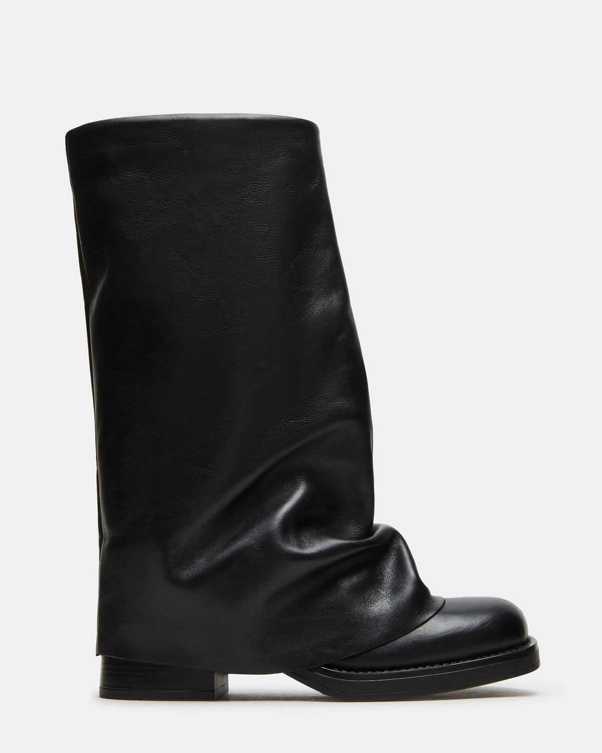 BENTON Black Leather Women's Cuffed Moto Boot | Steve Madden Deals