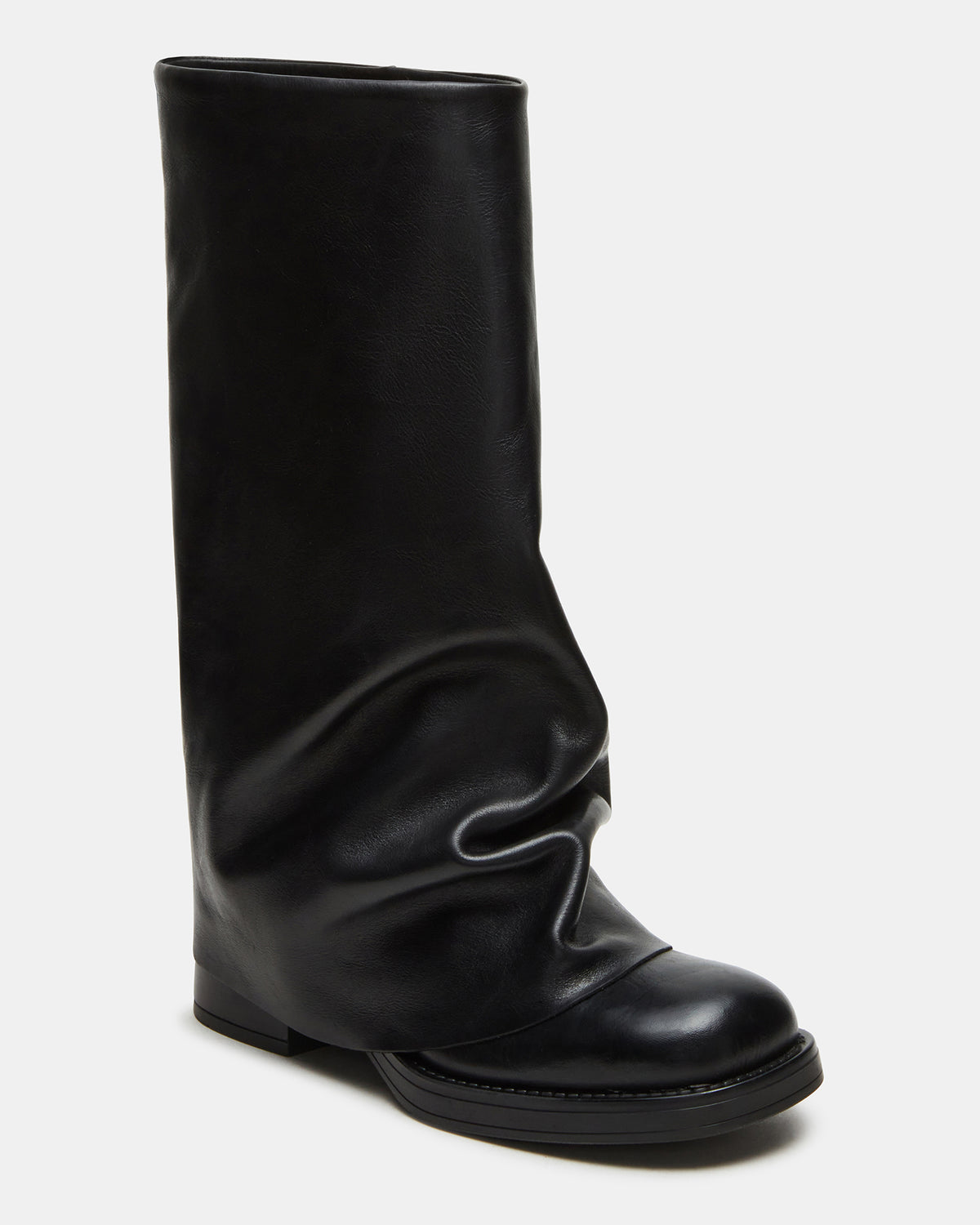 BENTON Black Leather Women's Cuffed Moto Boot | Steve Madden Deals