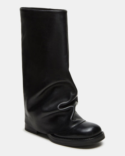 BENTON Black Leather Women's Cuffed Moto Boot | Steve Madden Deals