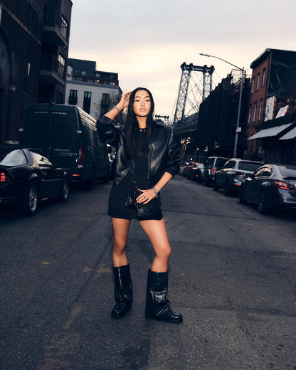BENTON Black Leather Women's Cuffed Moto Boot | Steve Madden Deals