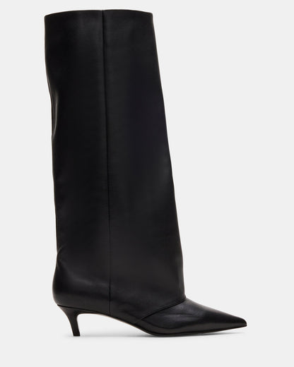 LUCA Black Leather Pointed-Toe Cuffed Kitten Heel Women's Boot | Steve Madden Everyday